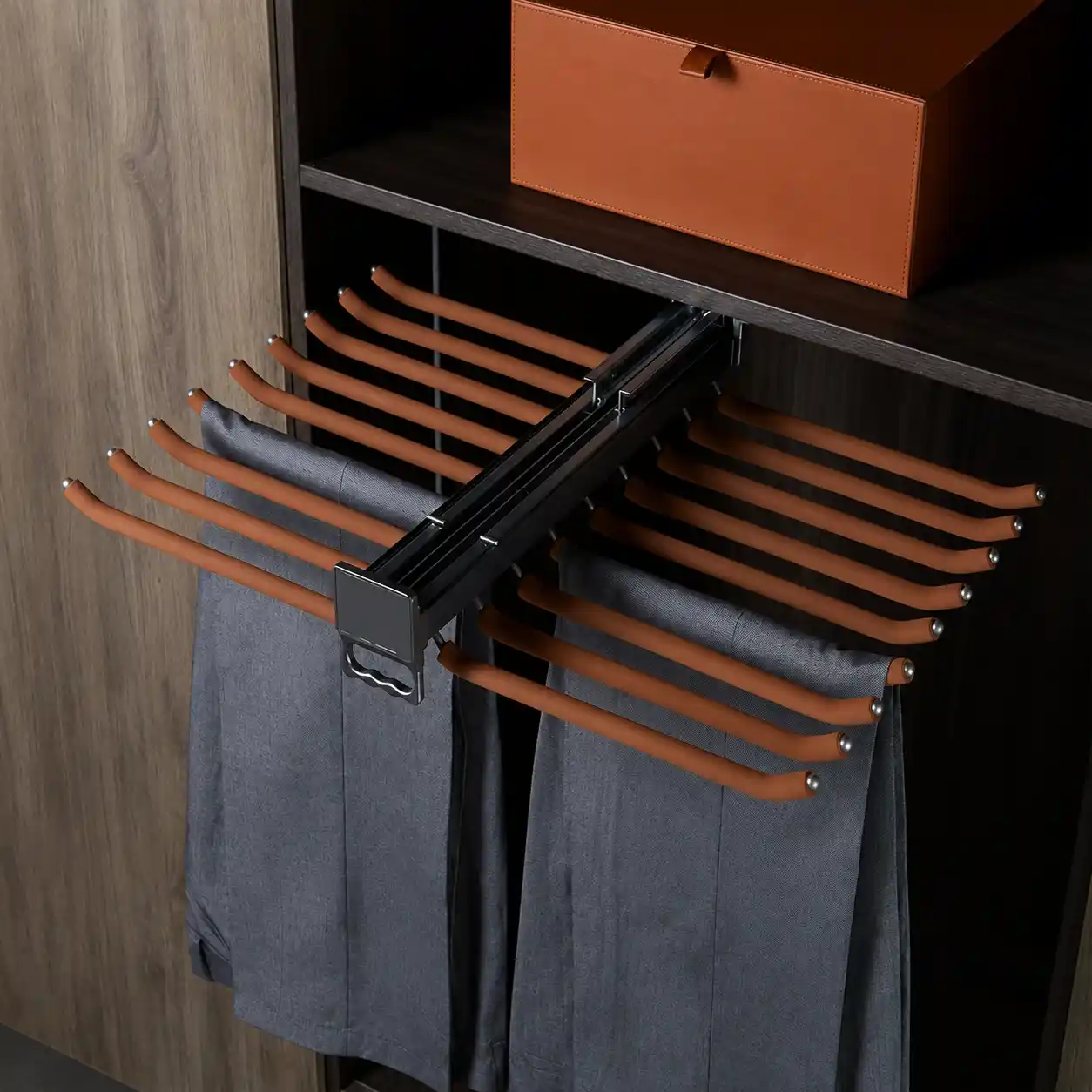Leather-Finish Pull-Out Pant Rack