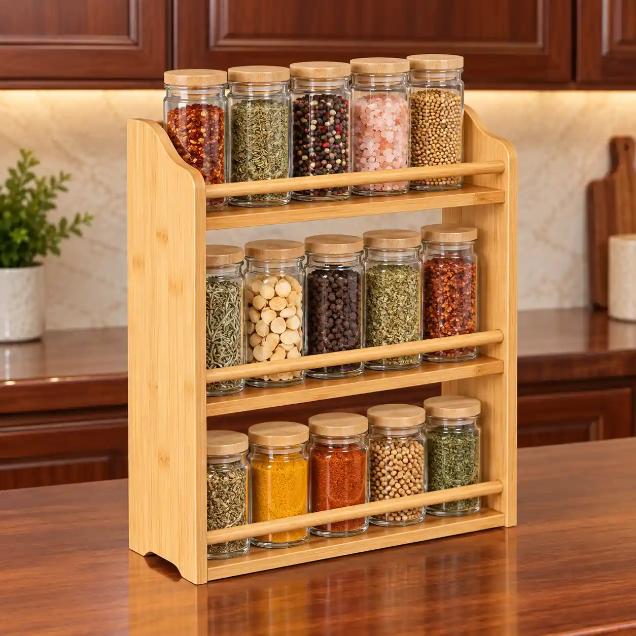 Three-Tier Bamboo Spice Rack